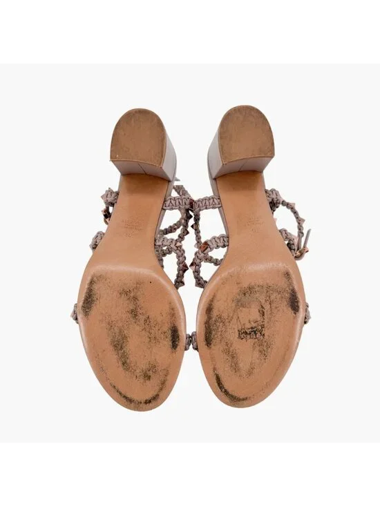Valentino Garavani Rockstud Braided Caged Block Heel Sandals Beige Size 40 US 10 - Picture 13 of 15